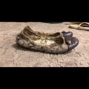 Tan and Brown Coach Flats